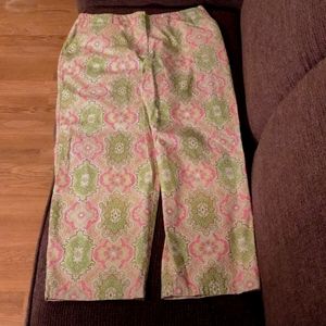 Talbot's Pink/Green Pastel Geo Pattern Petite Cropped Pants, Size 16 Petite